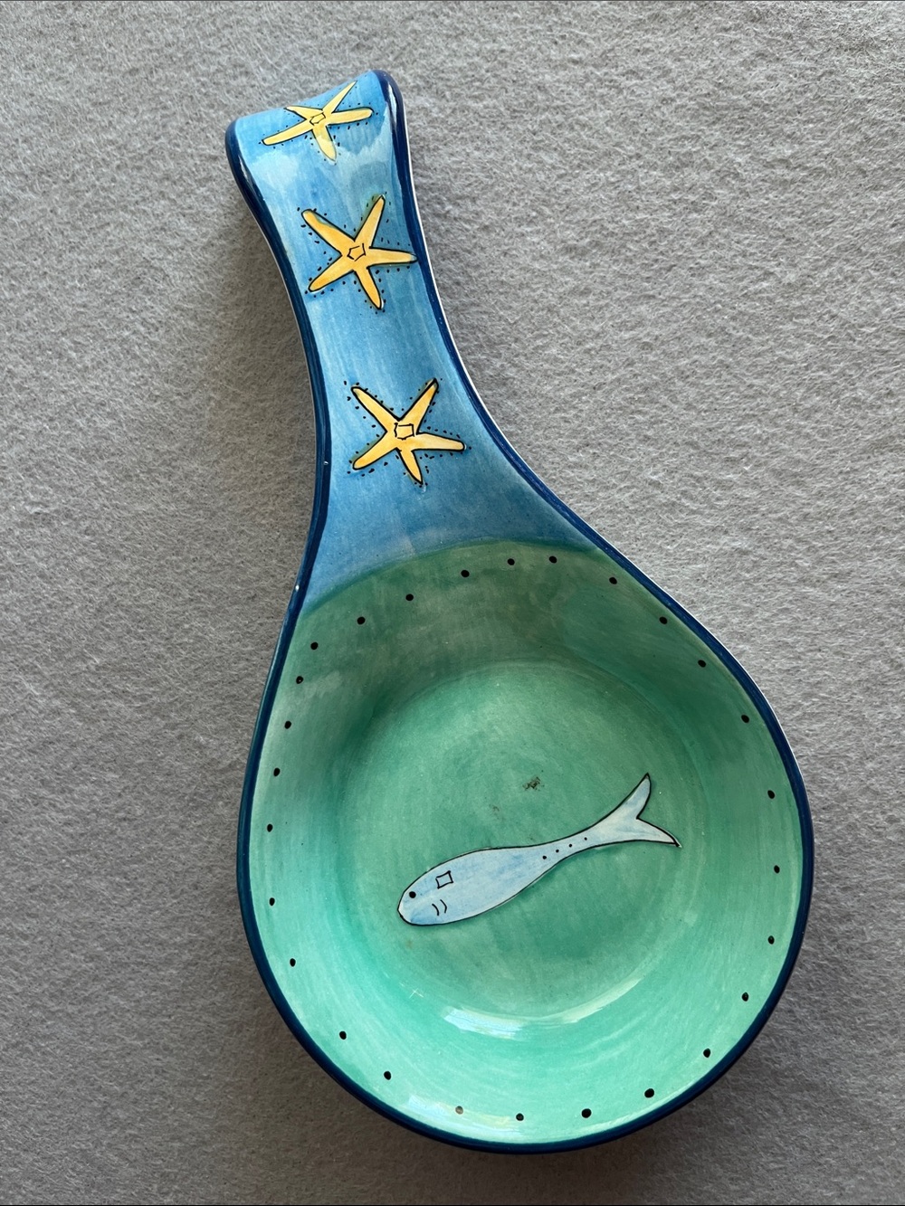 Hand-Painted Coastal Spoon Rest in Blue & Green